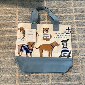 Pottery Barn Kids Salty Dogs Print Tote Bag with Blue Handles NWT RARE